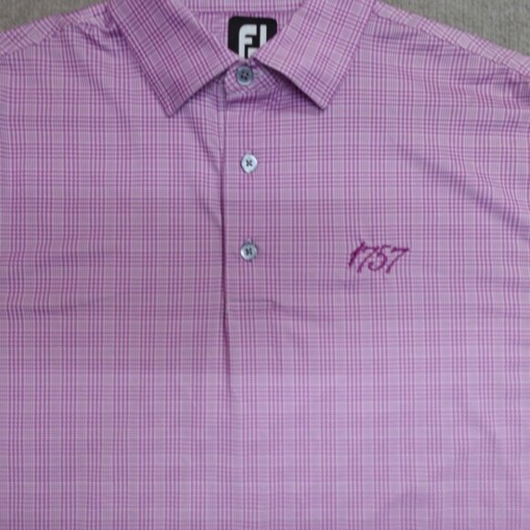 Footjoy Mens Polo Shirt Medium Pink Plaid 1757 Golf Club Embroidered - Picture 2 of 7